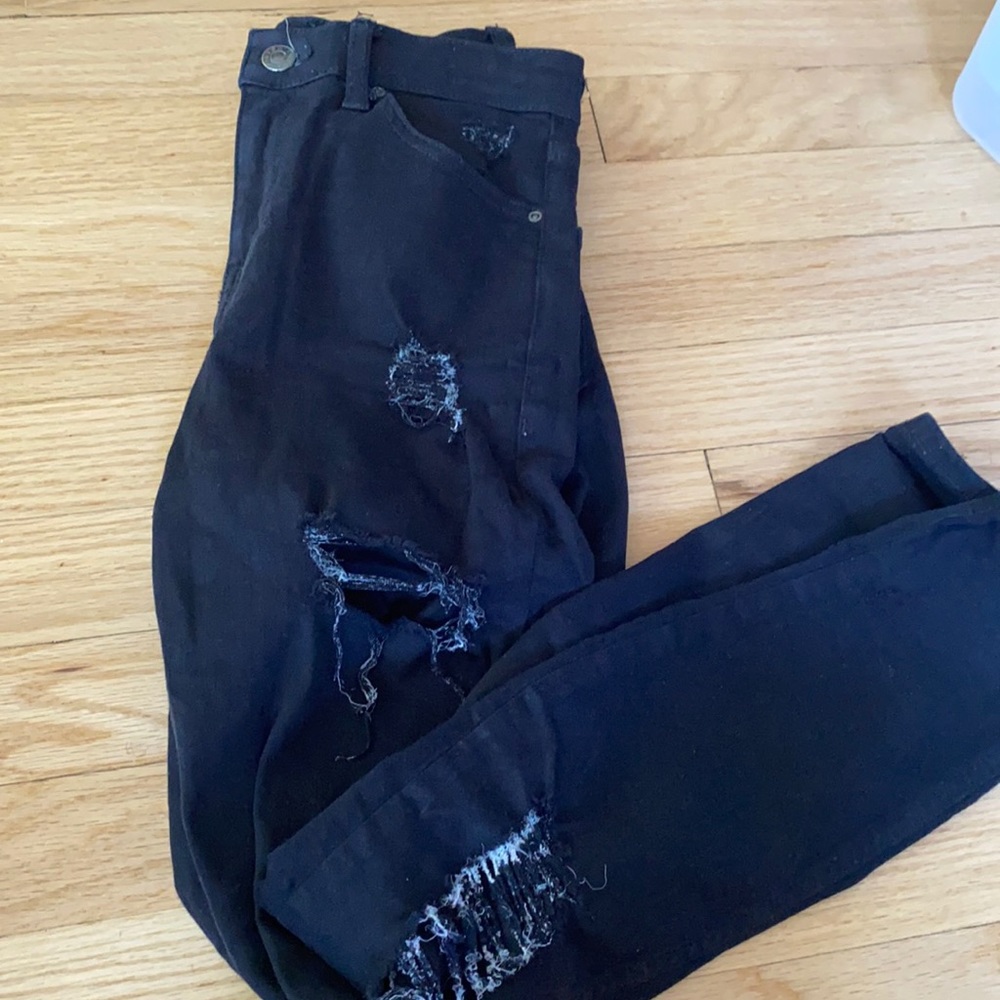 top shop black ripped skinny jeans size 00